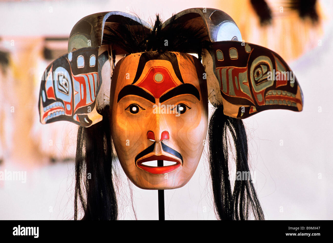 USA, Alaska, Inside Passage, Gastineau Channel, Stadt und Bezirk von Juneau, Alaska State Museum, Haida indische Masken Stockfoto