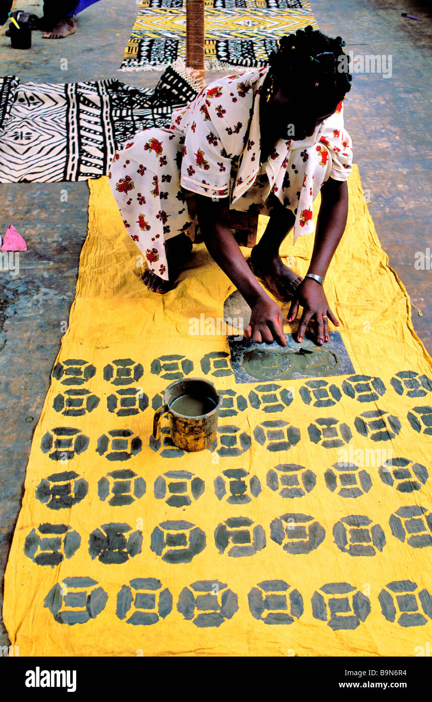 Mali, Segou Region, Bogolan Handwerk, färben Baumwolle Stockfoto