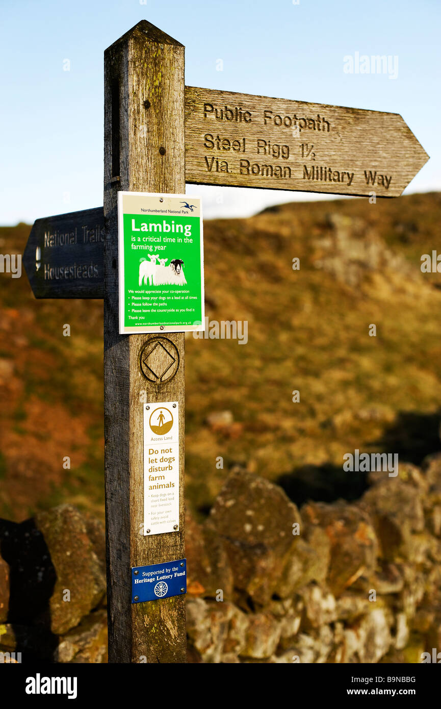 Wanderweg-Zeichen Lämmer Saison Stockfoto