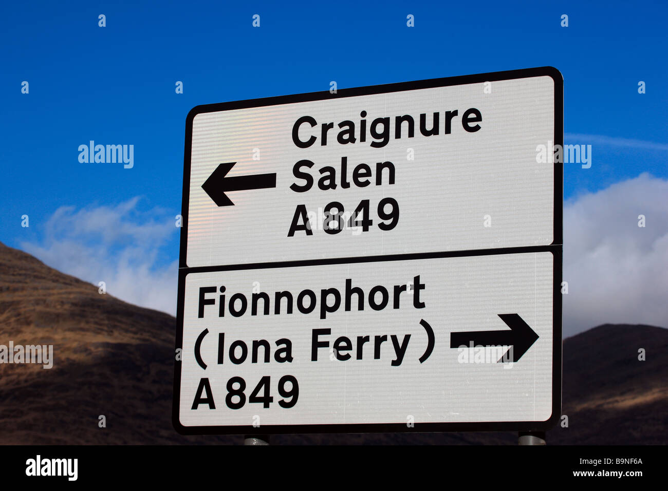Verkehrszeichen auf Isle of Mull Stockfoto