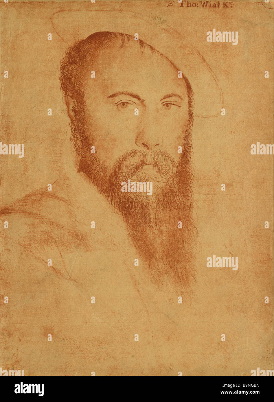 Antike Gravur von Sir Thomas Wyatt (1503 – 11. Oktober 1542). Er war ein 16. Jahrhundert englische lyrische Dichter. Stockfoto