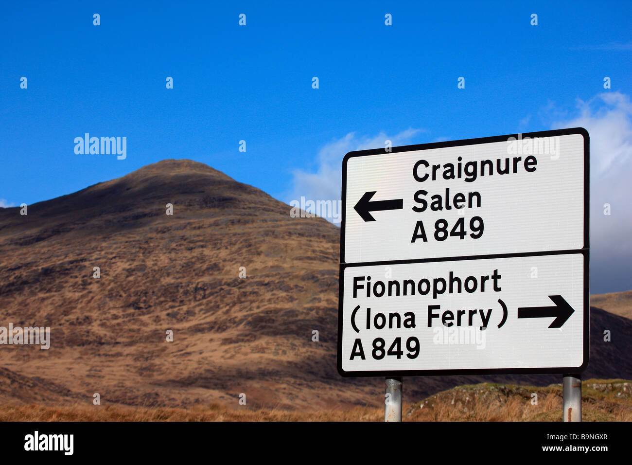 Straßenschild auf Isle of Mull Stockfoto