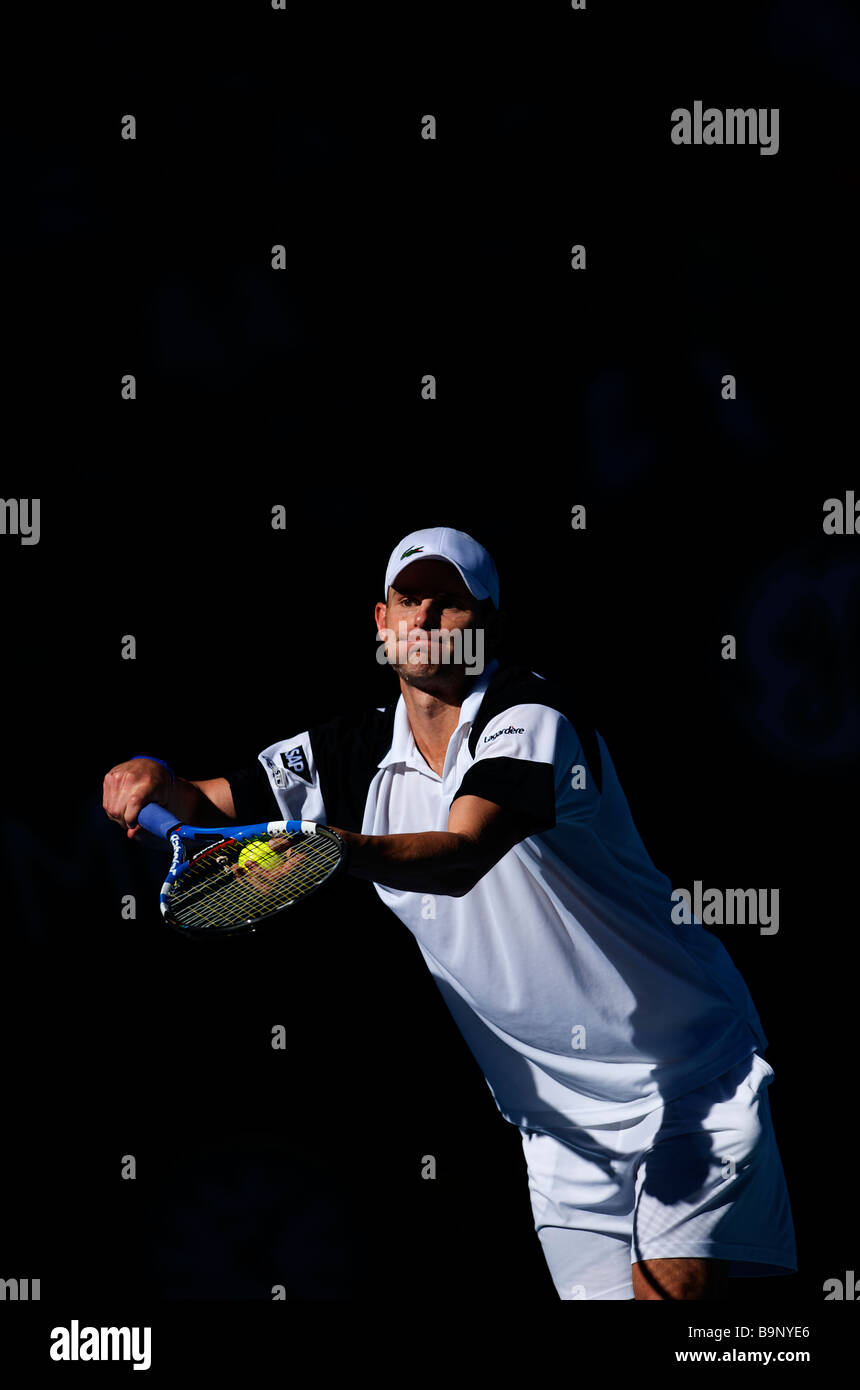 Lacoste-Tennisspieler Andy Roddick der Vereinigten Staaten während der Australian Open Tennis Grand Slam 2009 in Melbourne Stockfoto