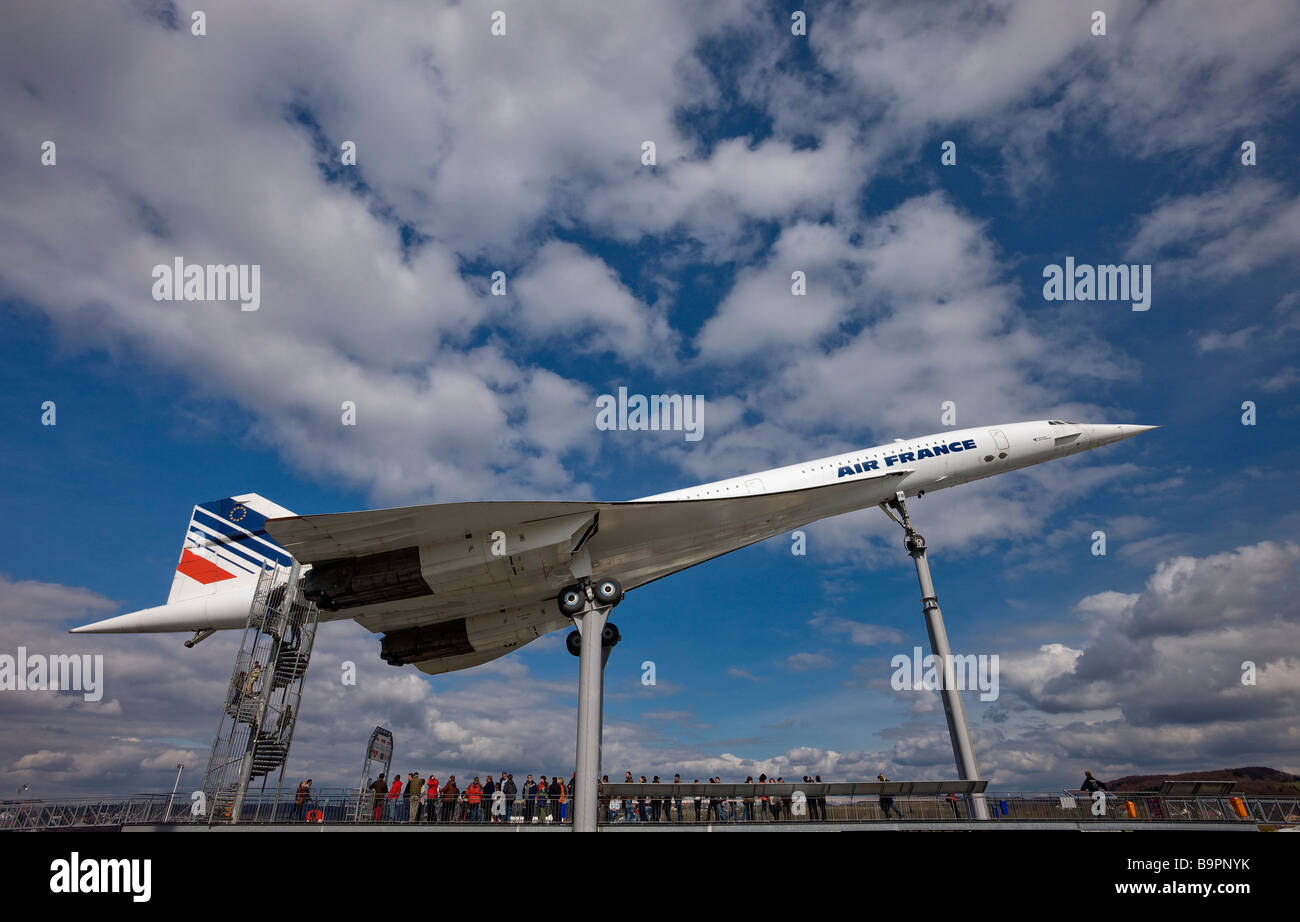 Eine Air-France-Concorde Überschall-Passagierflugzeug auf dem Display in einem Museum in Deutschland Stockfoto