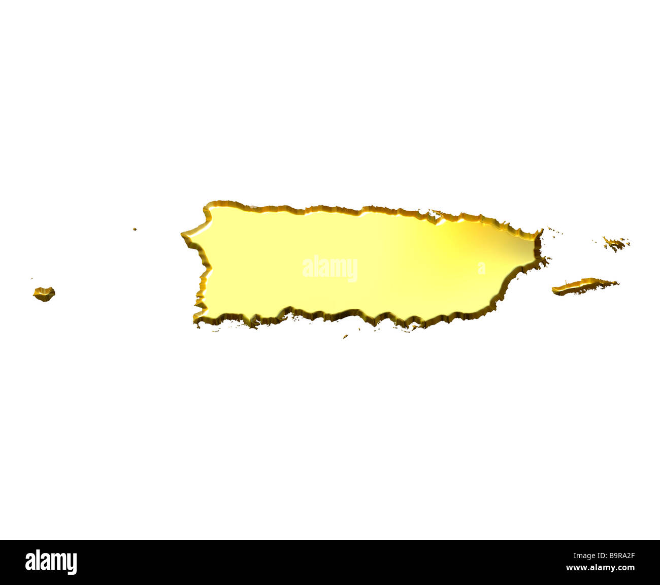 Puerto Rico 3d goldene Karte isoliert in weiß Stockfoto