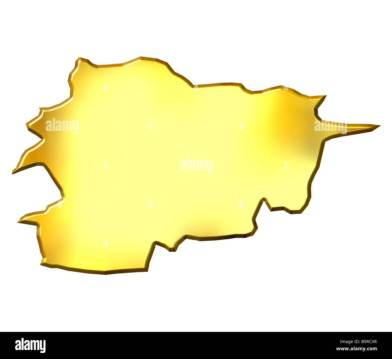Andorra golden 3D-Karte isoliert in weiß Stockfoto