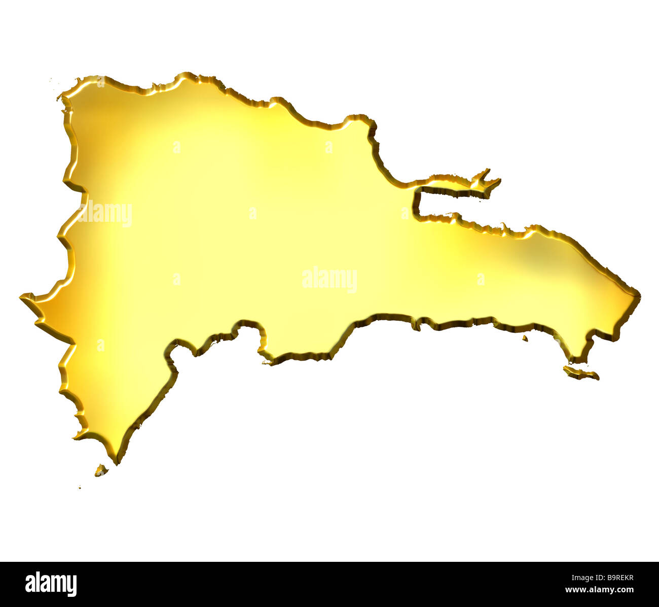 Dominikanische Republik golden 3D-Karte isoliert in weiß Stockfoto