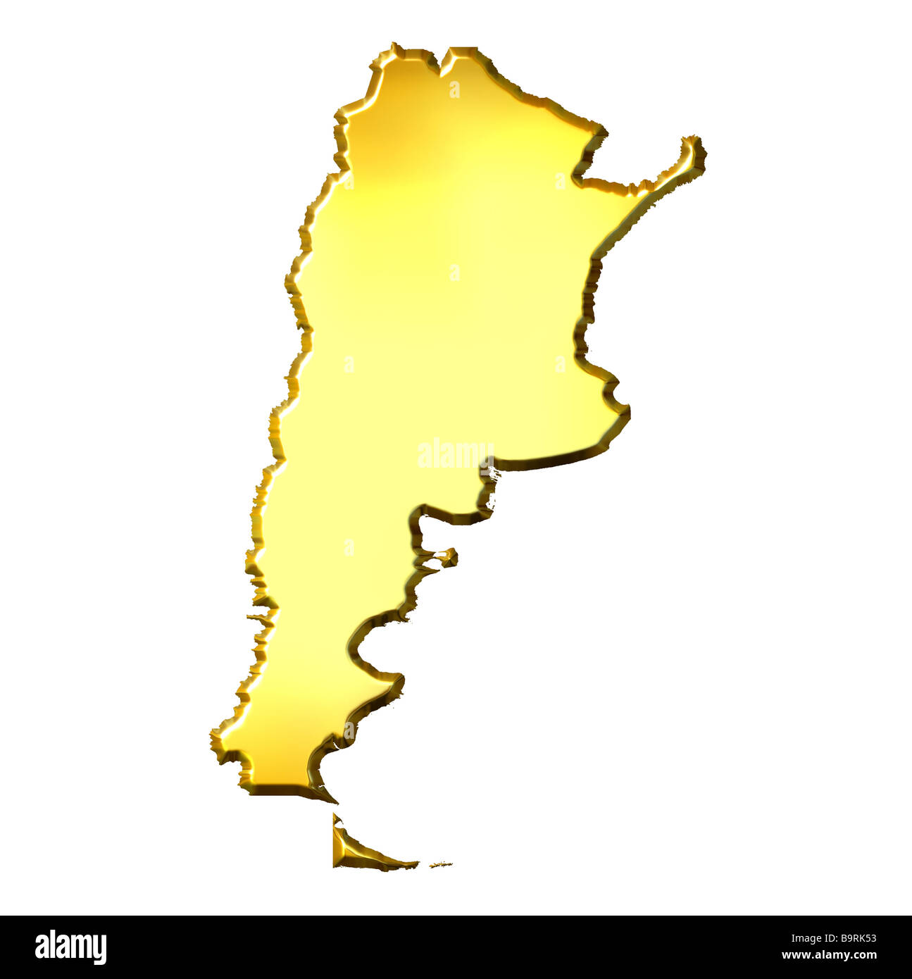 Argentinien golden 3D-Karte isoliert in weiß Stockfoto