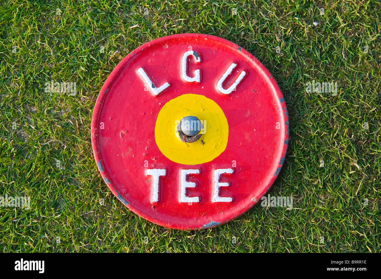 Marker für Ladies Golf Union (LGU) auf ein Golftee Stockfoto