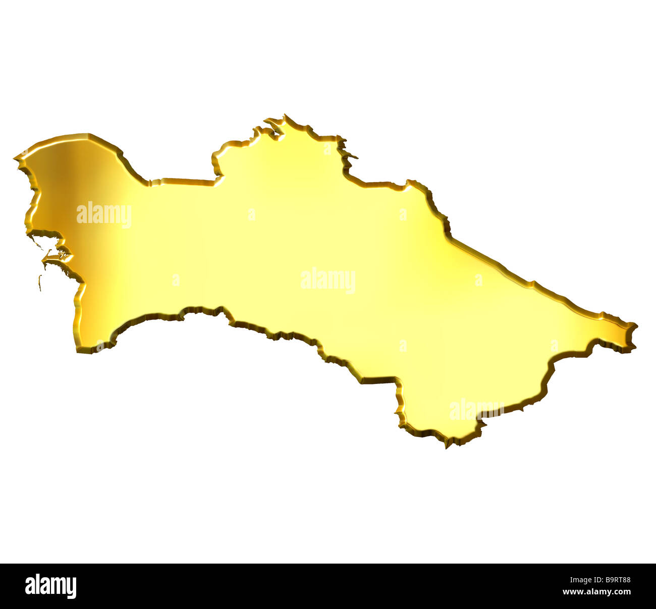 Turkmenistan golden 3D-Karte isoliert in weiß Stockfoto