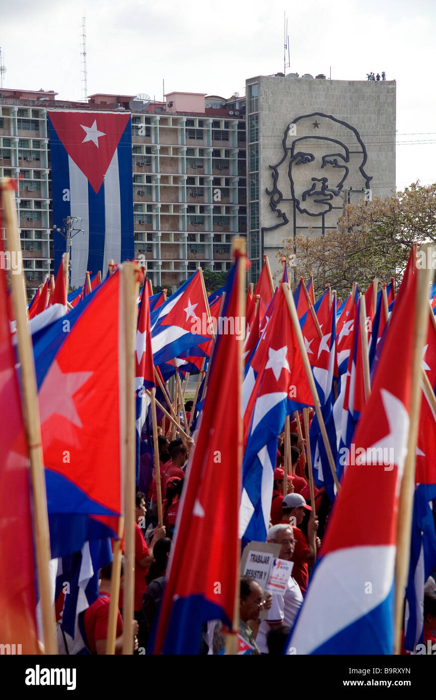 Che Guevara Bild auf das Ministerium des Innern Gebäude in Havanna, Kuba Stockfoto