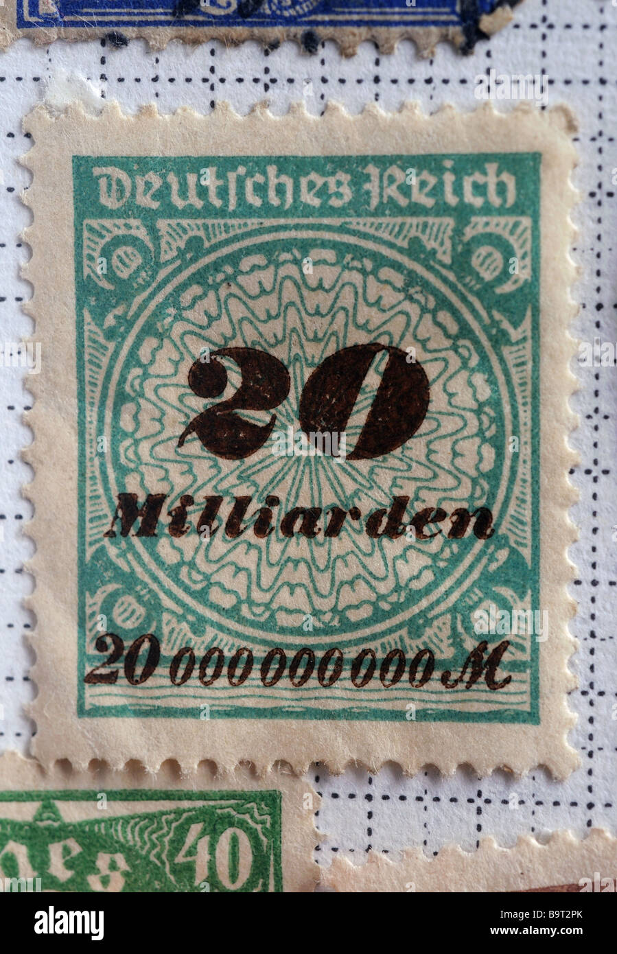 Eine deutsche 20 Milliarden Mark Briefmarke Stockfoto