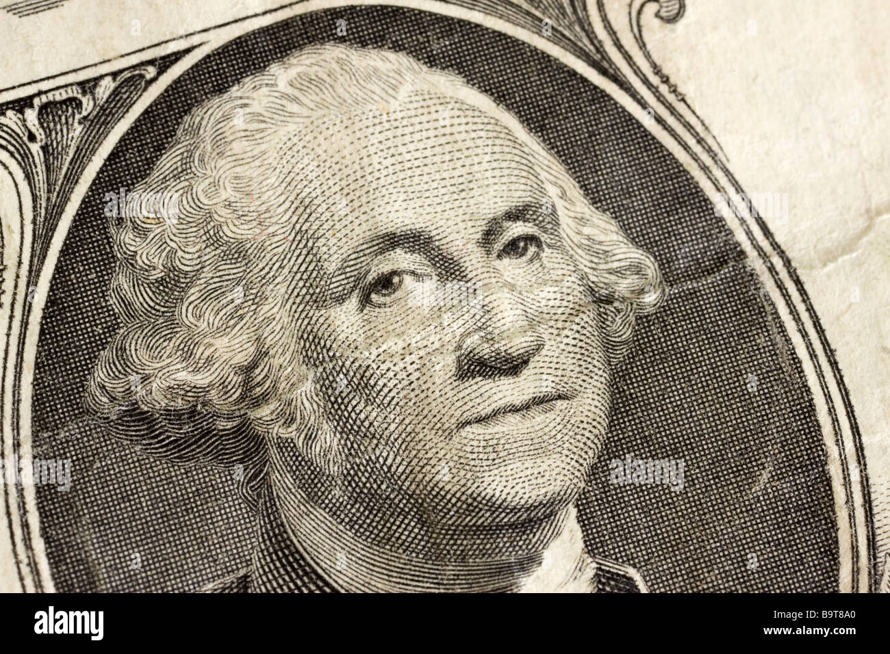 Nahaufnahme von George Washington als auf einer Dollarnote abgebildet Stockfoto