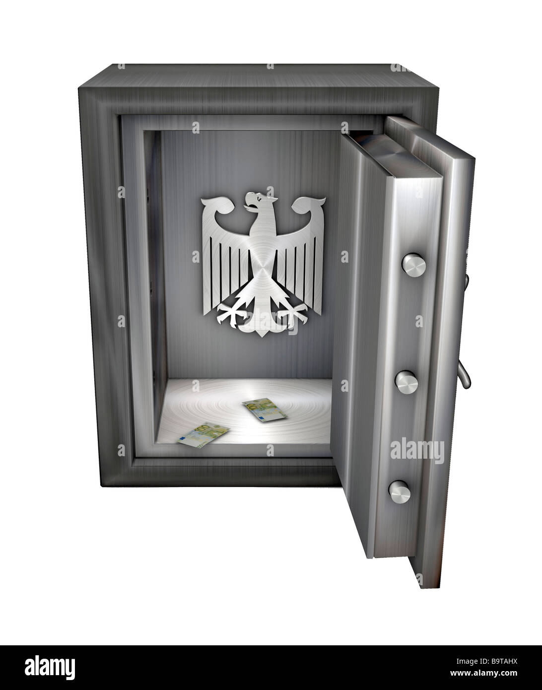 Entleerte Safe mit Bundesadler Symbol der deutsche Staat ist Bankrott Stockfoto