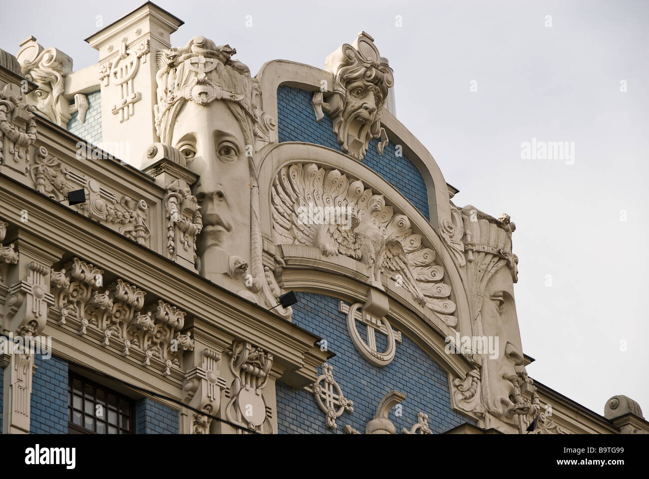 Details zu den Jugendstil-Gebäude in Riga, Lettland, Europa Stockfoto