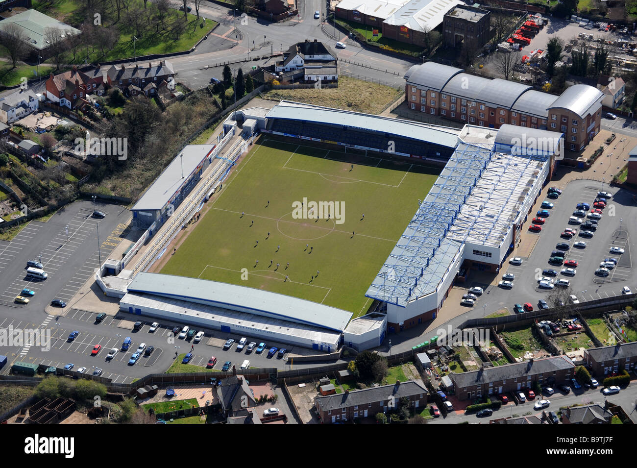 Luftaufnahme von Telford United AFC-Stadion in Telford Shropshire England Uk Stockfoto