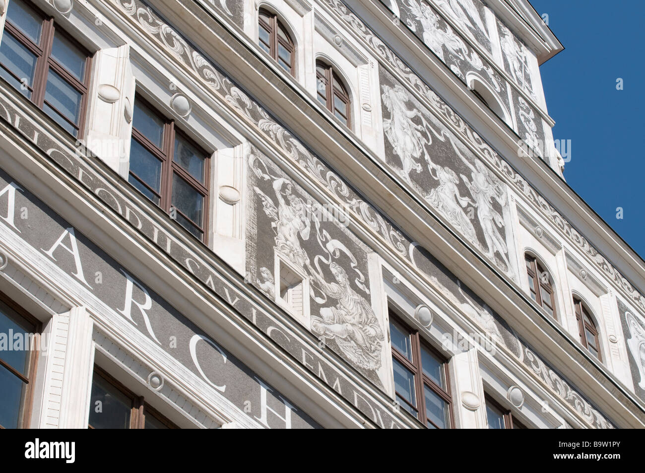 Residenzschloss-Sgraffito-Malereien Im Grüen Schlosshof Dresden Sachsen Deutschland Dresden Deutschland Residenzschloss Stockfoto