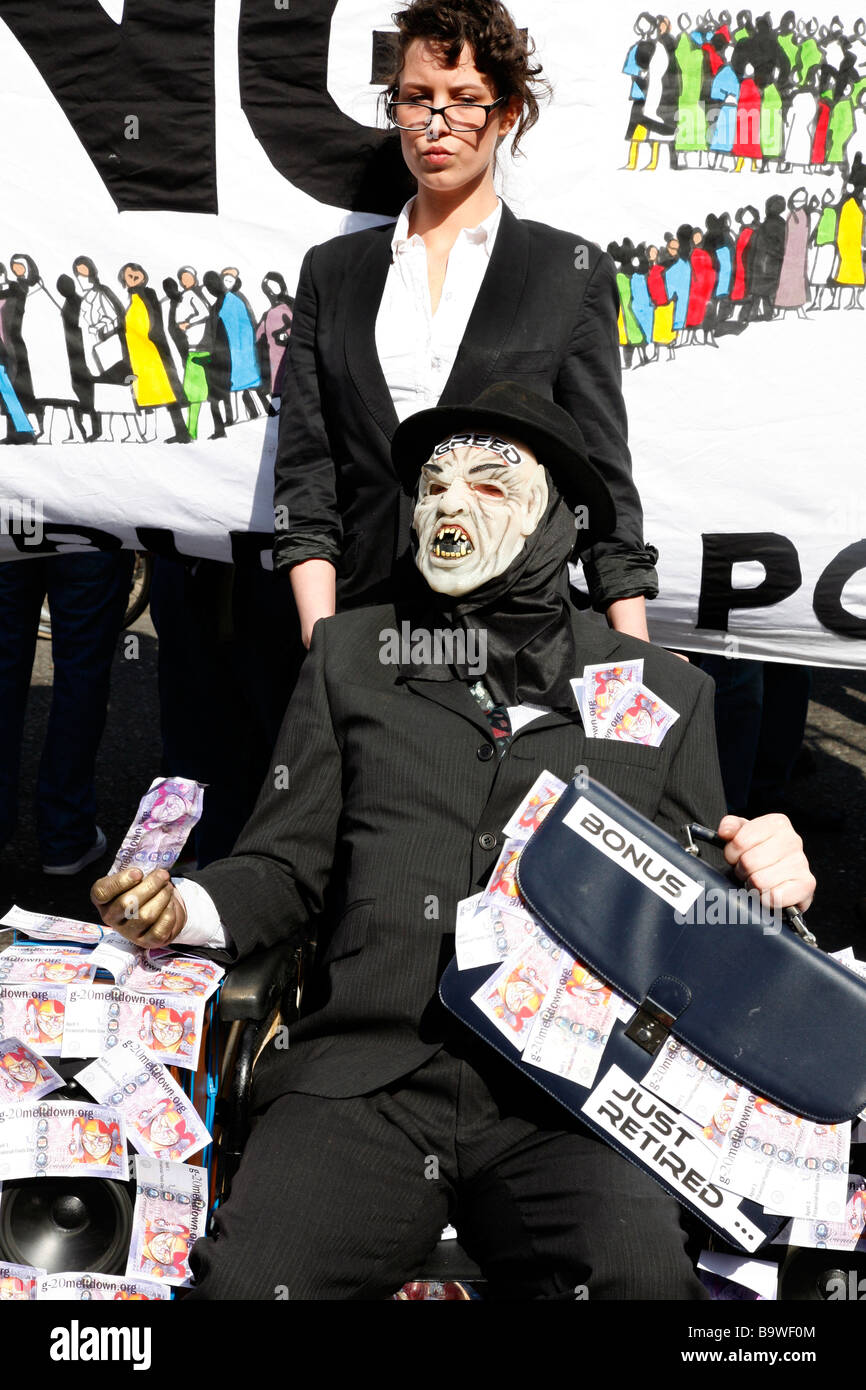 G20-Protest im Zentrum von London, außerhalb der Bank of England. Stockfoto