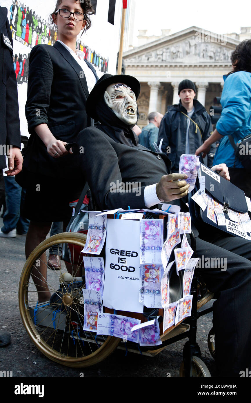 G20-Protest im Zentrum von London, außerhalb der Bank of England. Stockfoto