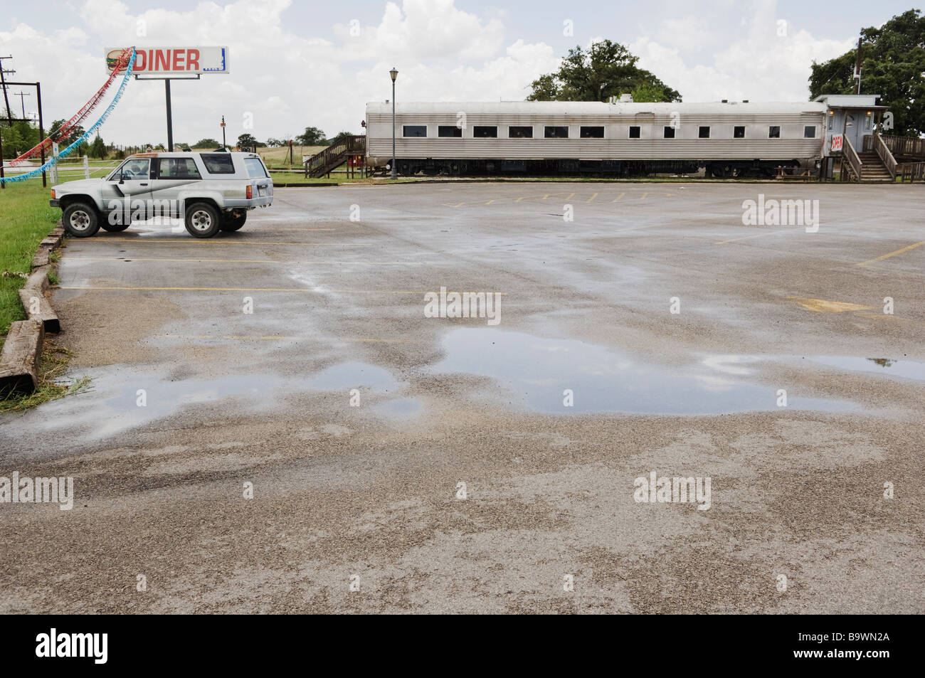 Abendessen in einem alten Zug Wagen in Luling, Texas. Stockfoto