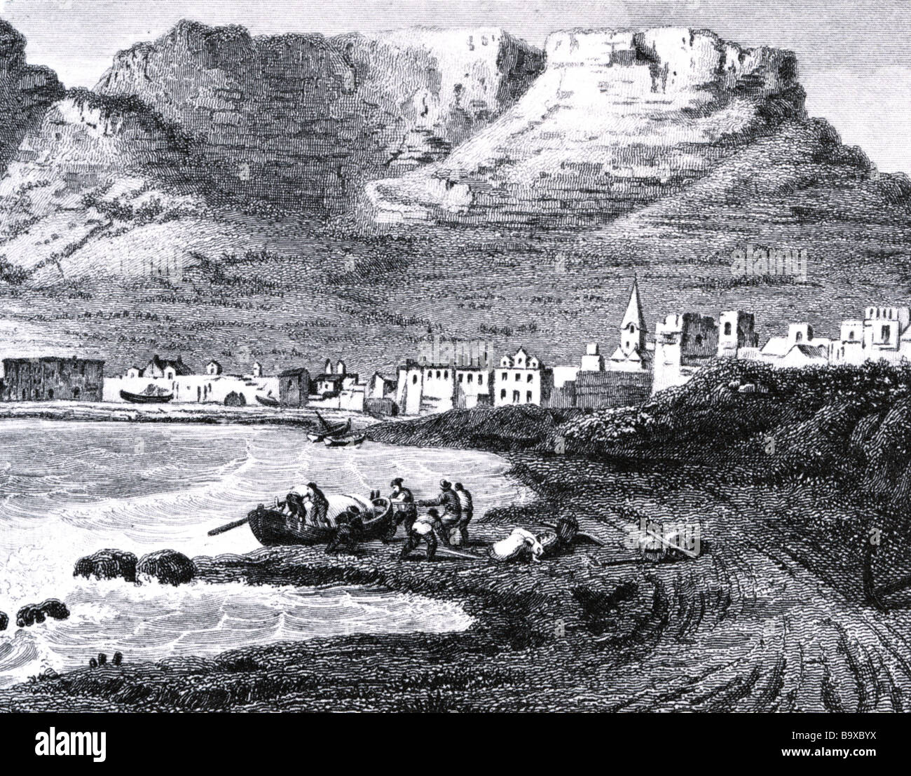 CAPE TOWN-Südafrika in einem Kupferstich von 1850 Stockfoto