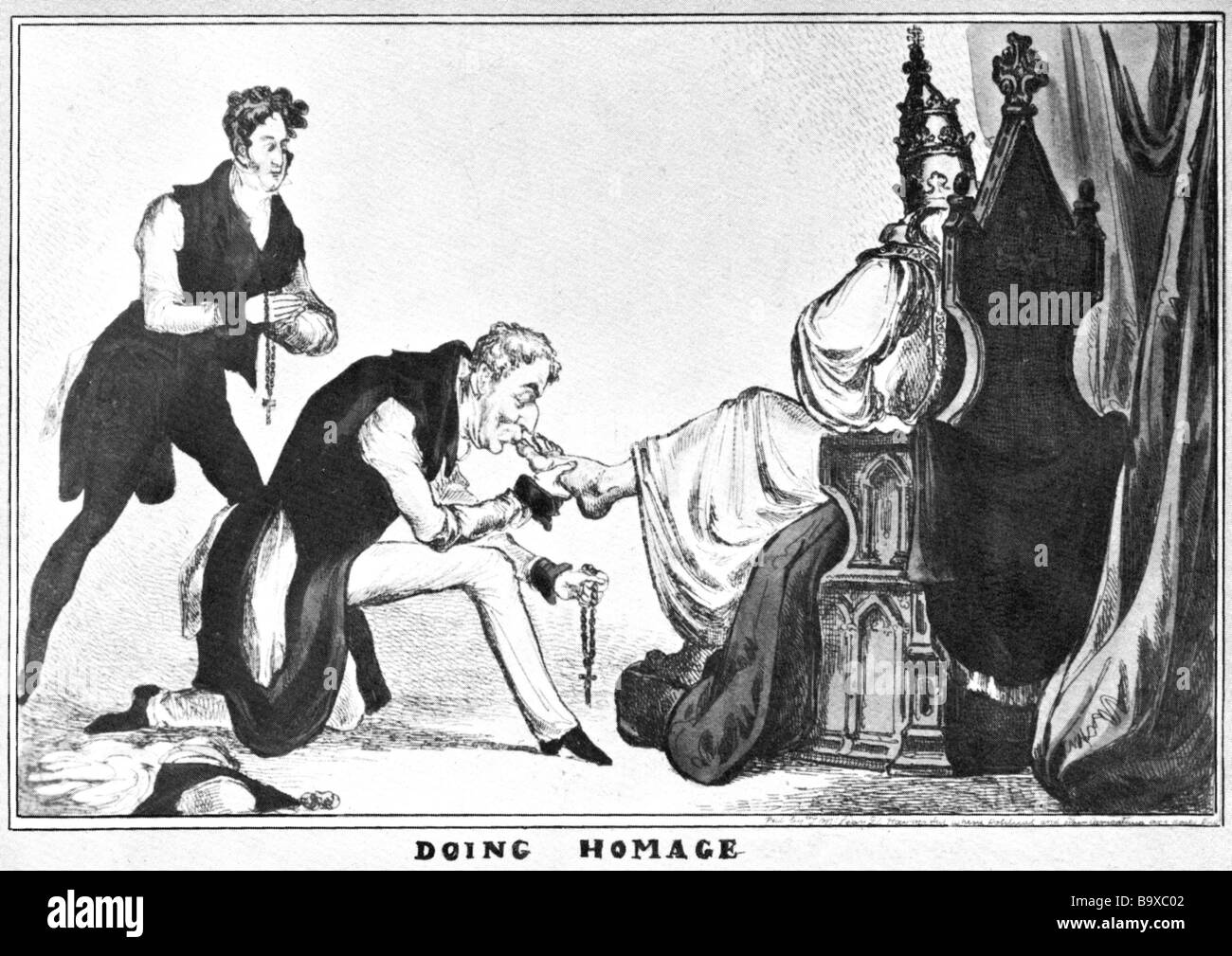 KATHOLISCHE Emanzipation 1828 Cartoon zeigt den Herzog von Wellington als Premierminister küssen die Zehe des Papstes Stockfoto