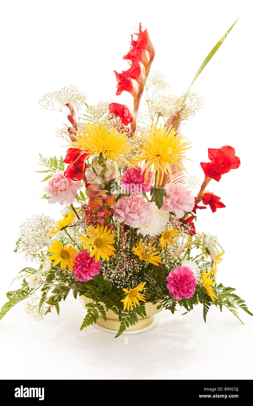 Schöner Blumenstrauß Frühlingsblumen isoliert auf weißem Hintergrund Stockfoto
