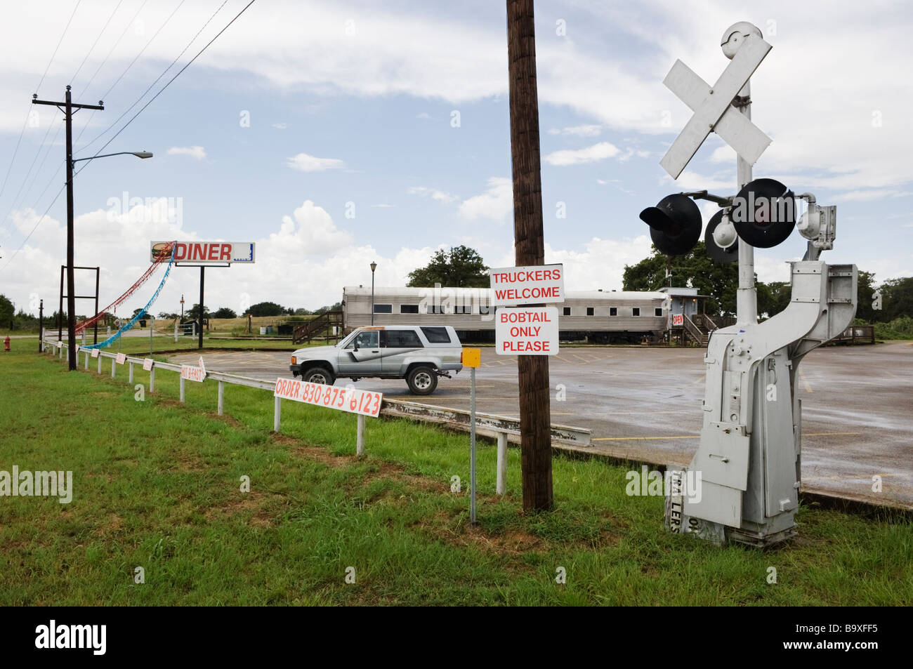 Abendessen in einem alten Zug Wagen in Luling, Texas. Stockfoto