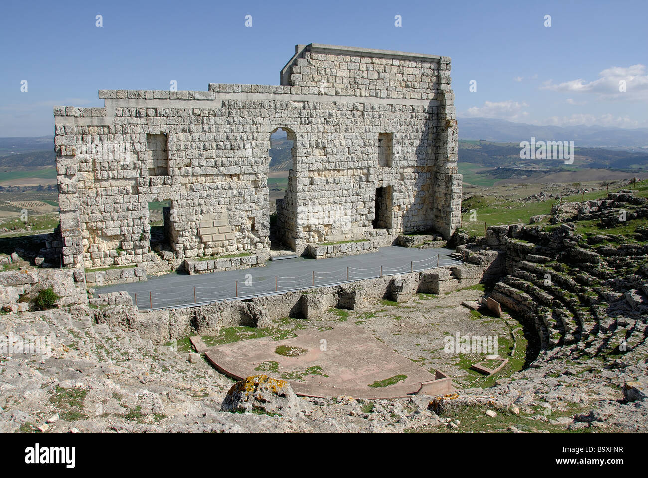 Acinipo Roman Theater Ausgrabungsstätte Ronda la Vieja Mlaga Provinz Andalusien Spanien Stockfoto