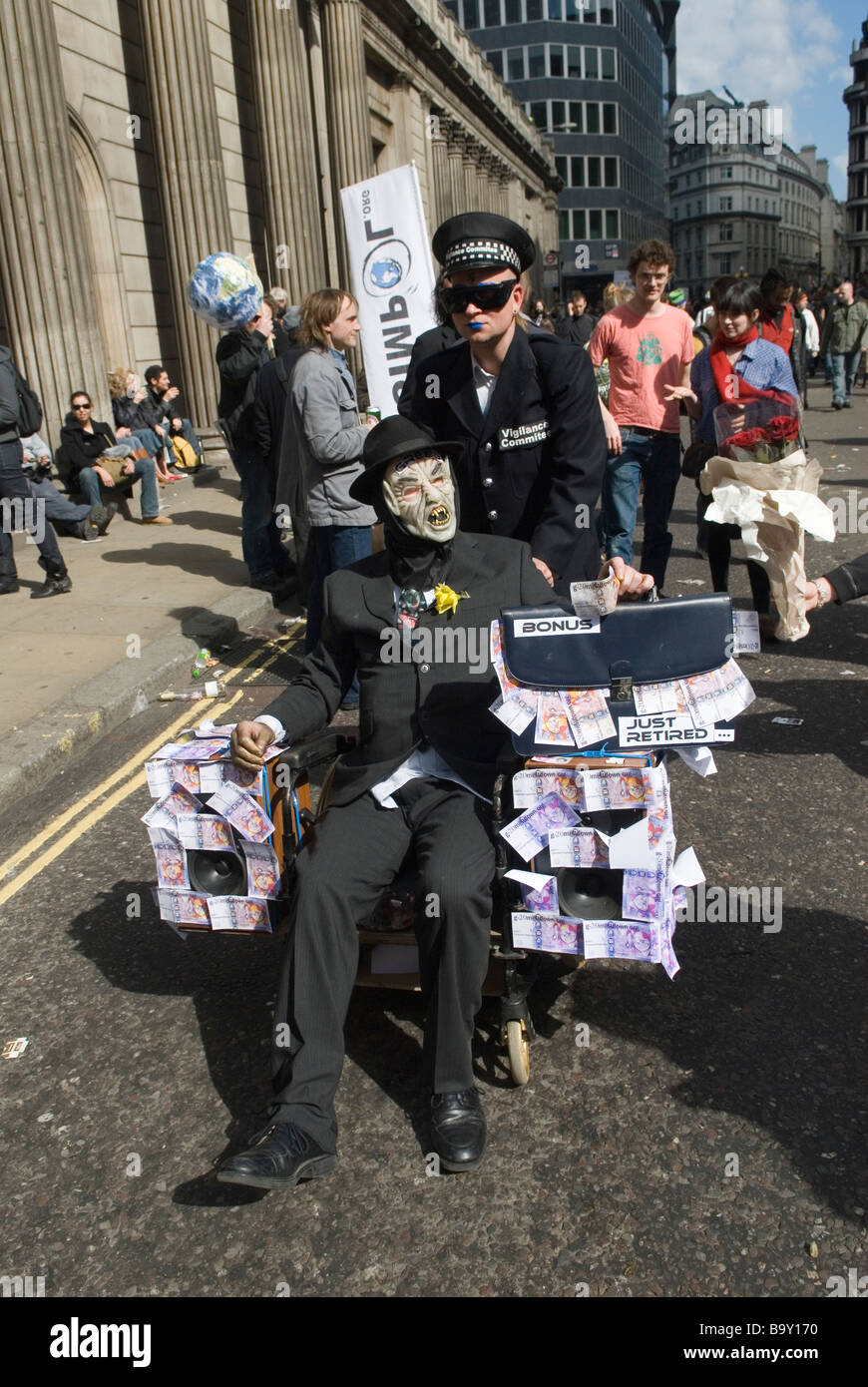 Credit Crunch G20 G 20 Protest vor Bank of England Threadneedle Street. Protest gegen gierige Banker 2008 2009 UK 2000s HOMER SYKES Stockfoto