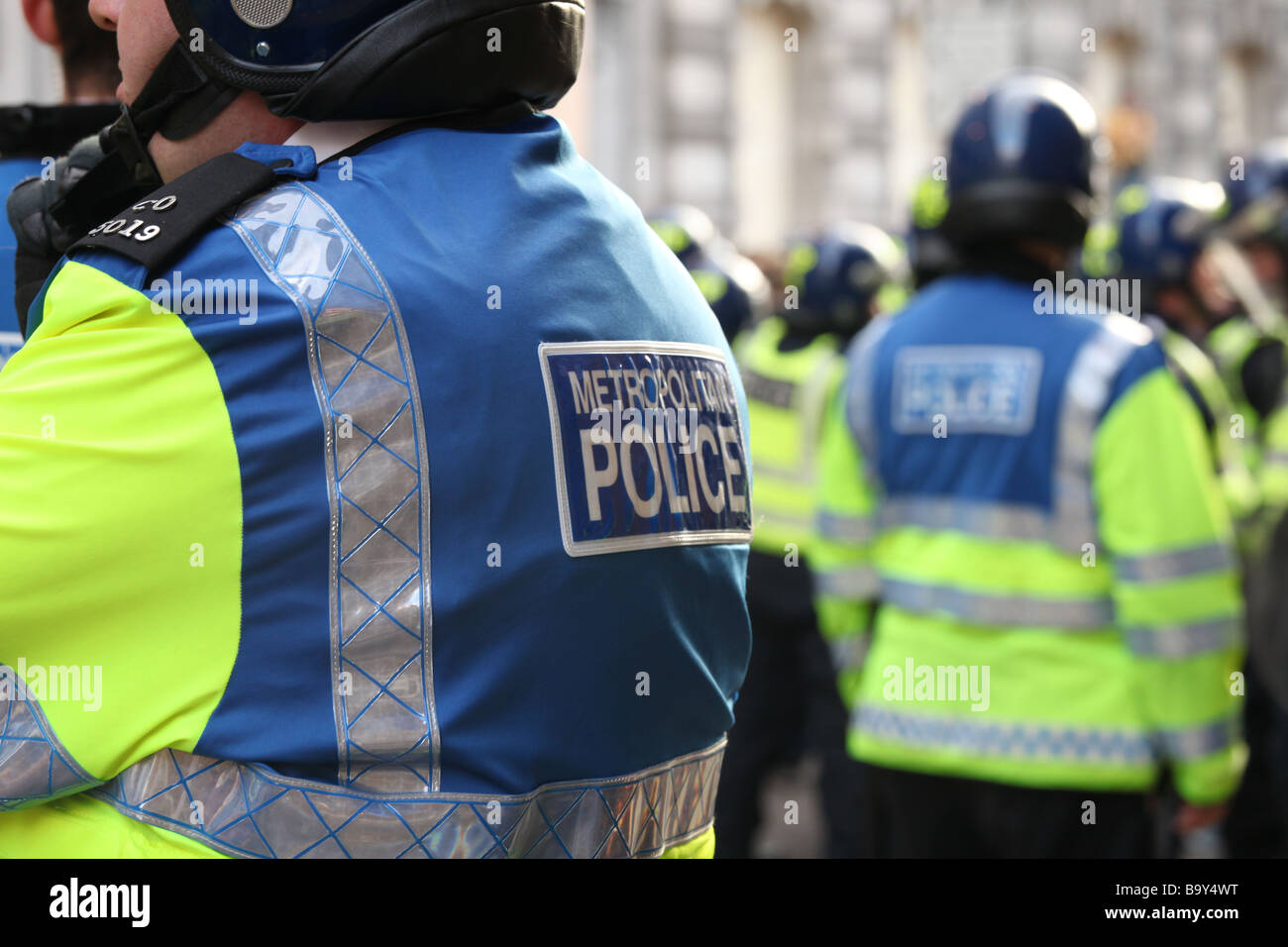 Riot Polizei am Mittwoch G20 Proteste in London Stockfoto