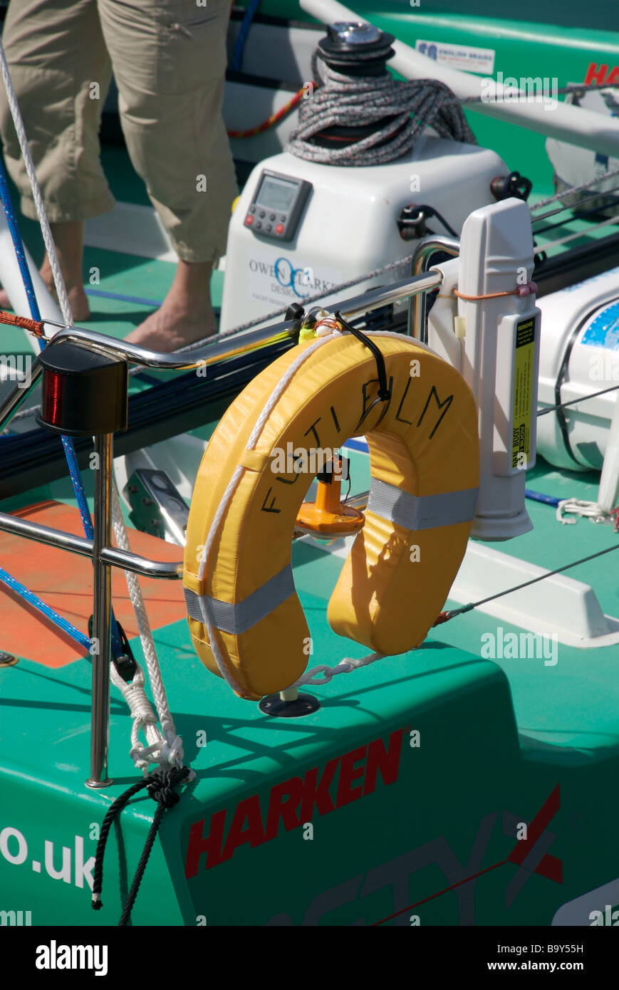 Rettungsring an Bord Fujifilm Yacht, Artemis Transat Yacht Rennen 2008, Plymouth, Devon, UK Stockfoto