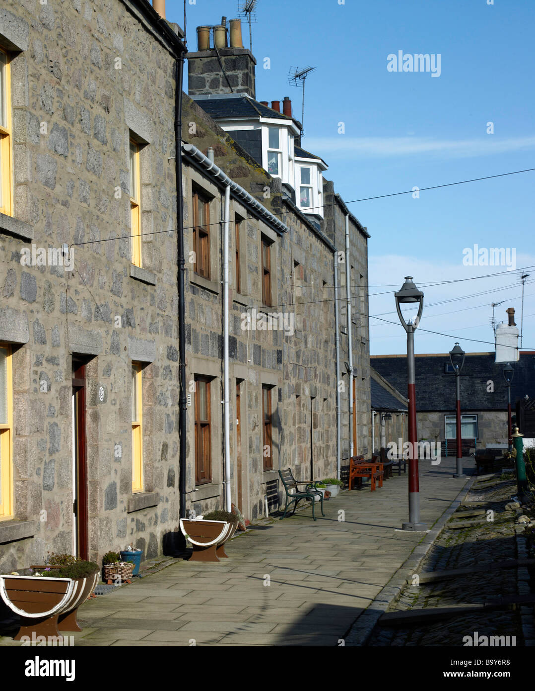 Das alte Dorf von Footdee (Fittie) von der Hafeneinfahrt, Aberdeen, Schottland Stockfoto