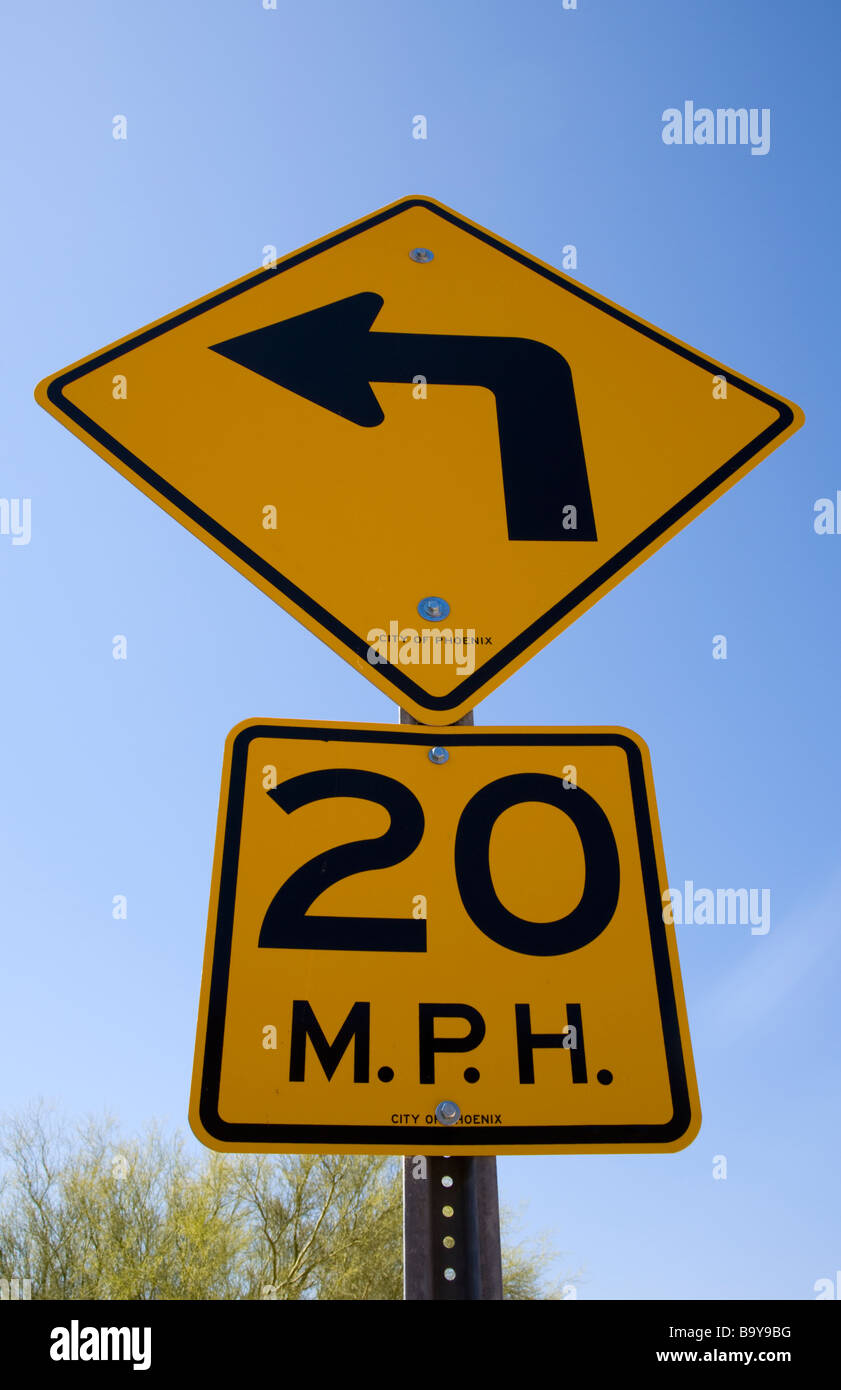 20 km/h links wiederum Zeichen Phoenix Arizona USA Stockfoto