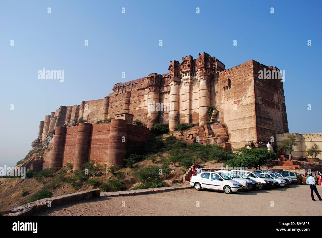 Das majestätische Mehrangarh Fort, Bundesstaat Rajasthan, Indien. Eine der größten Festungen in Indien. Stockfoto