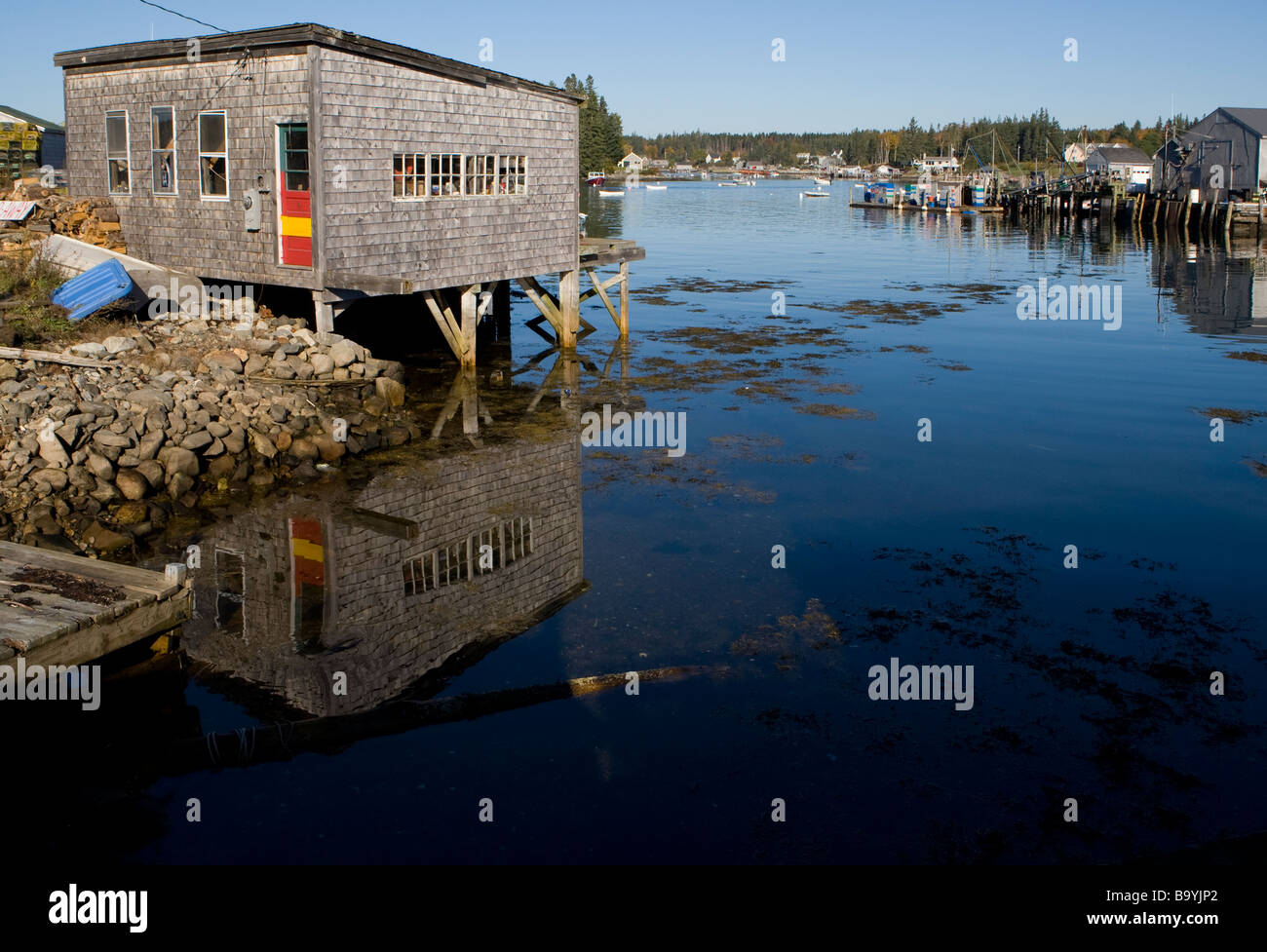 Angeln-Hütte in coastal Maine Stockfoto