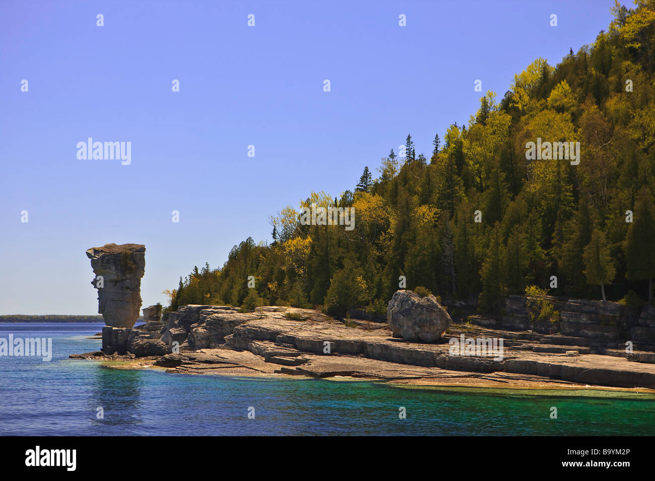 Meer-Stack entlang der Küstenlinie von Flowerpot Island in der Fathom fünf National Marine Park Lake Huron Ontario Kanada Stockfoto
