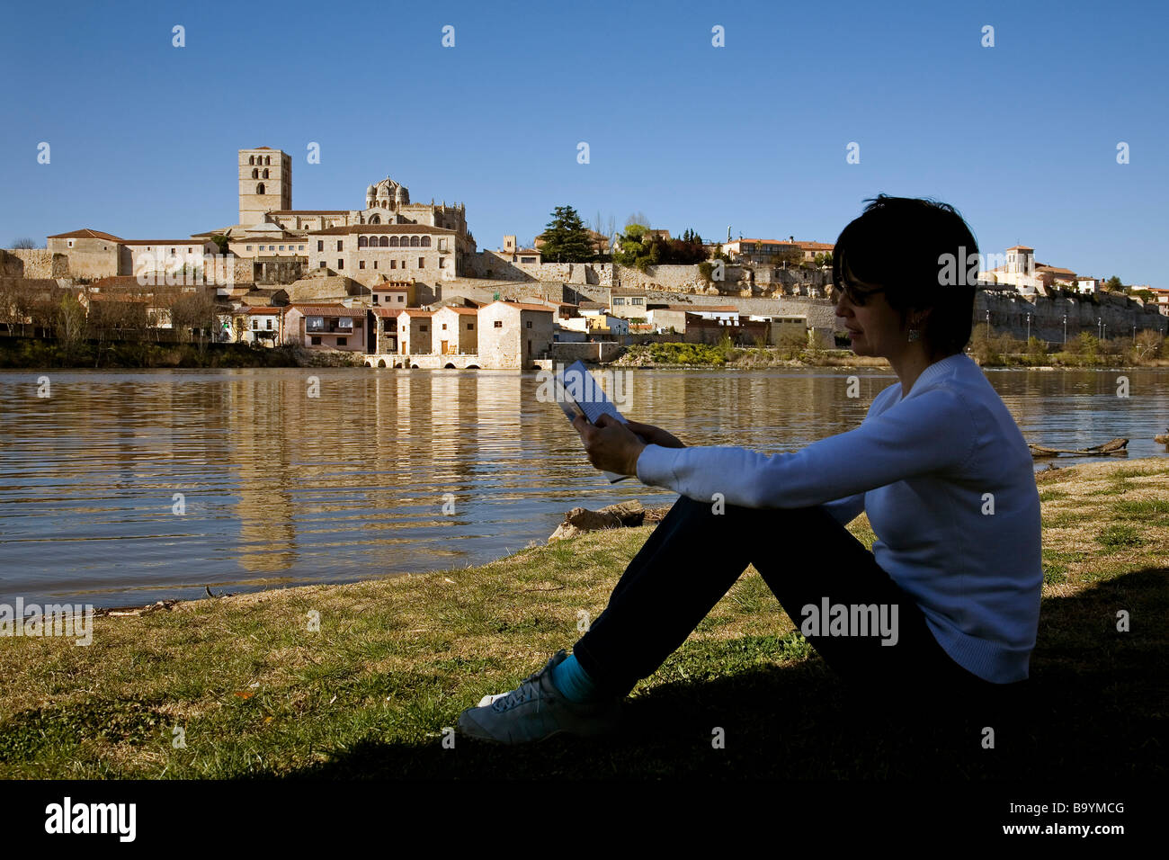 Kathedrale Fluss Duero und Panoramablick von Zamora Castilla Leon Spanien Stockfoto