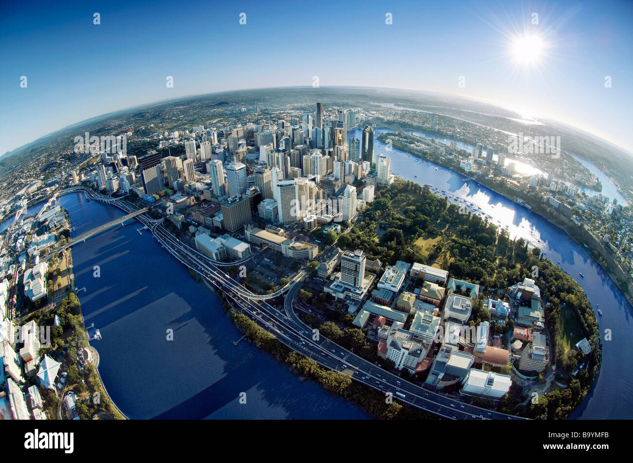 Brisbane Stadt fisheye Aerai Ansicht Stockfoto