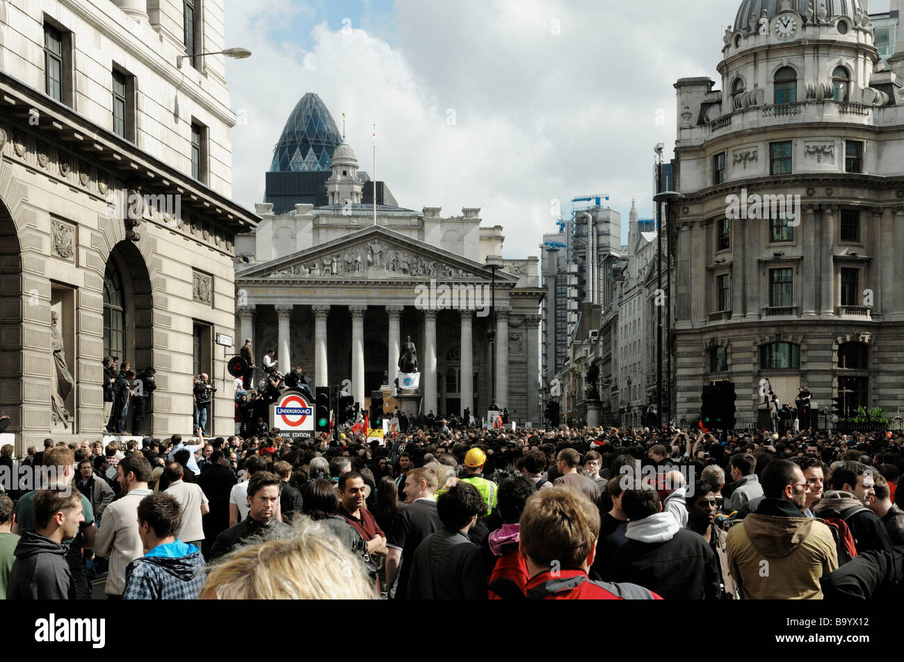 G20-Protest vor der Bank of England, London, 2009 Stockfoto