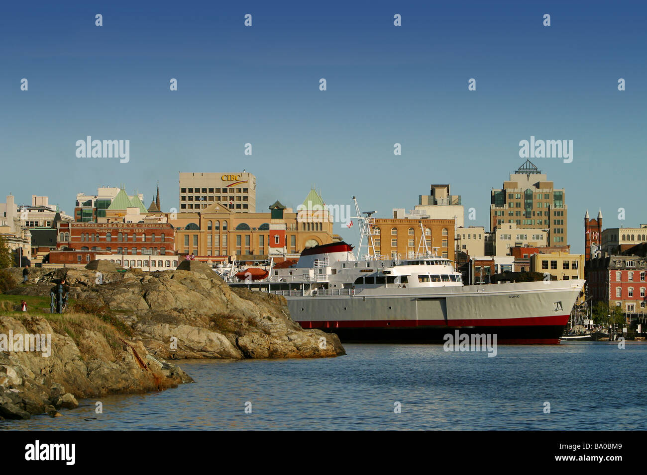 Der Coho Passagierfähre im Inneren Hafen von Victoria, British Columbia, Kanada. Stockfoto