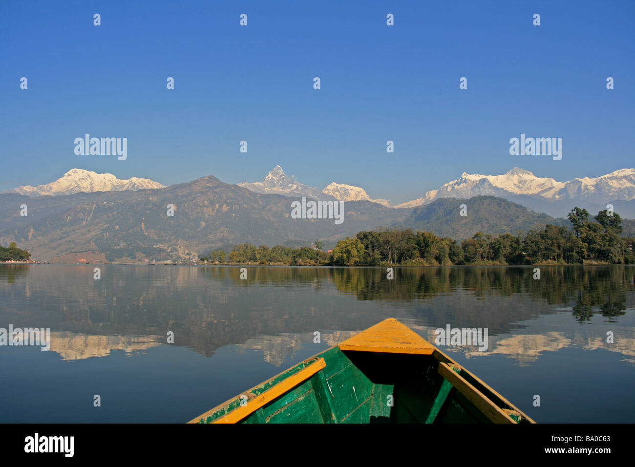 Annapurna-Gebirge aus uff Tal, Pokhara, Nepal Stockfoto