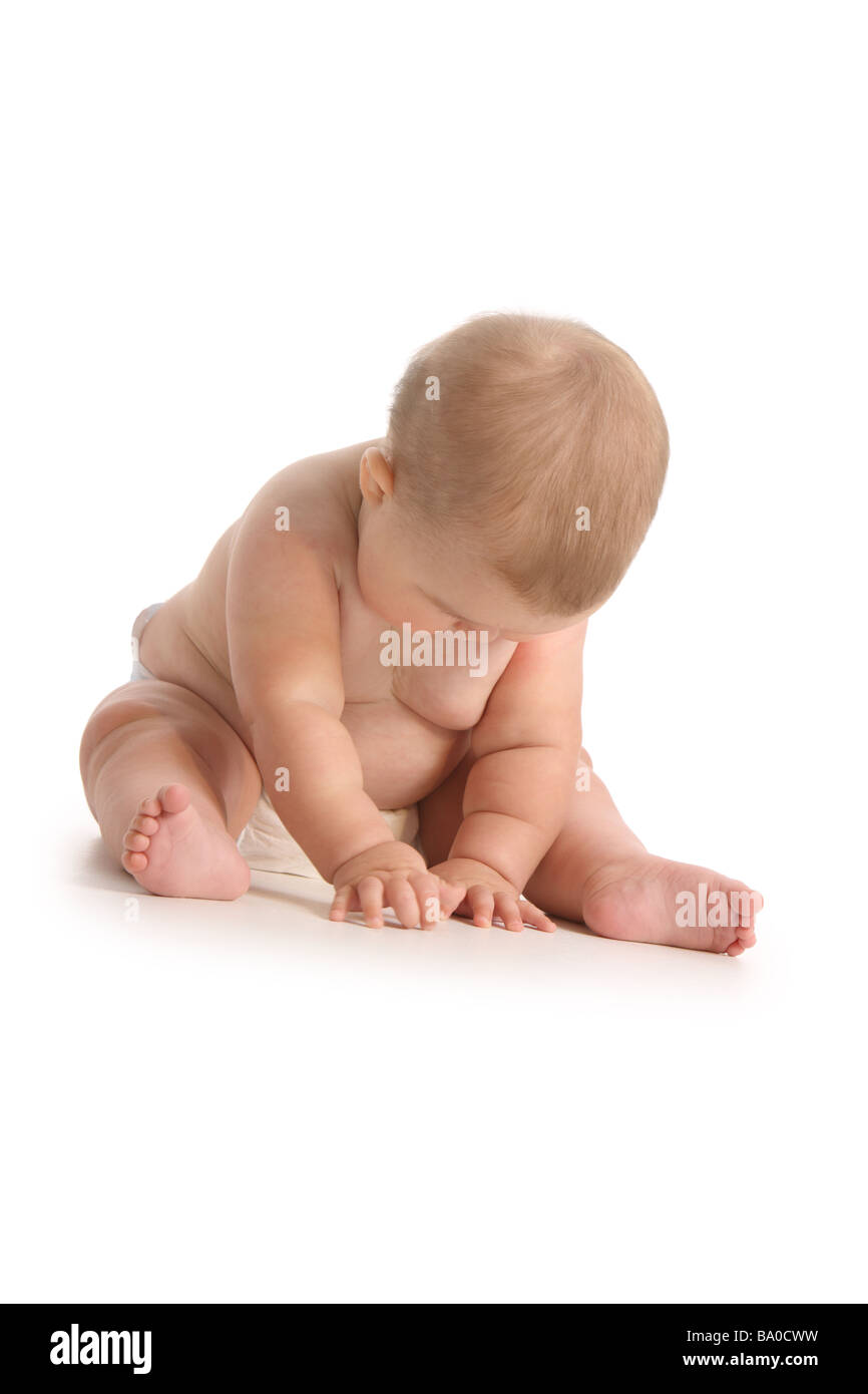 Baby-sitting auf weißem Hintergrund Stockfoto