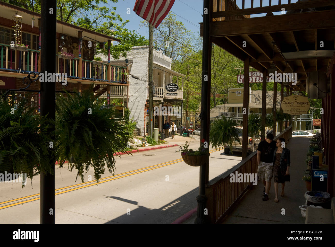 Die historischen Ziegel und Steinarchitektur von Eureka Springs, Arkansas, macht es einem einzigartigen Reiseziel. Stockfoto