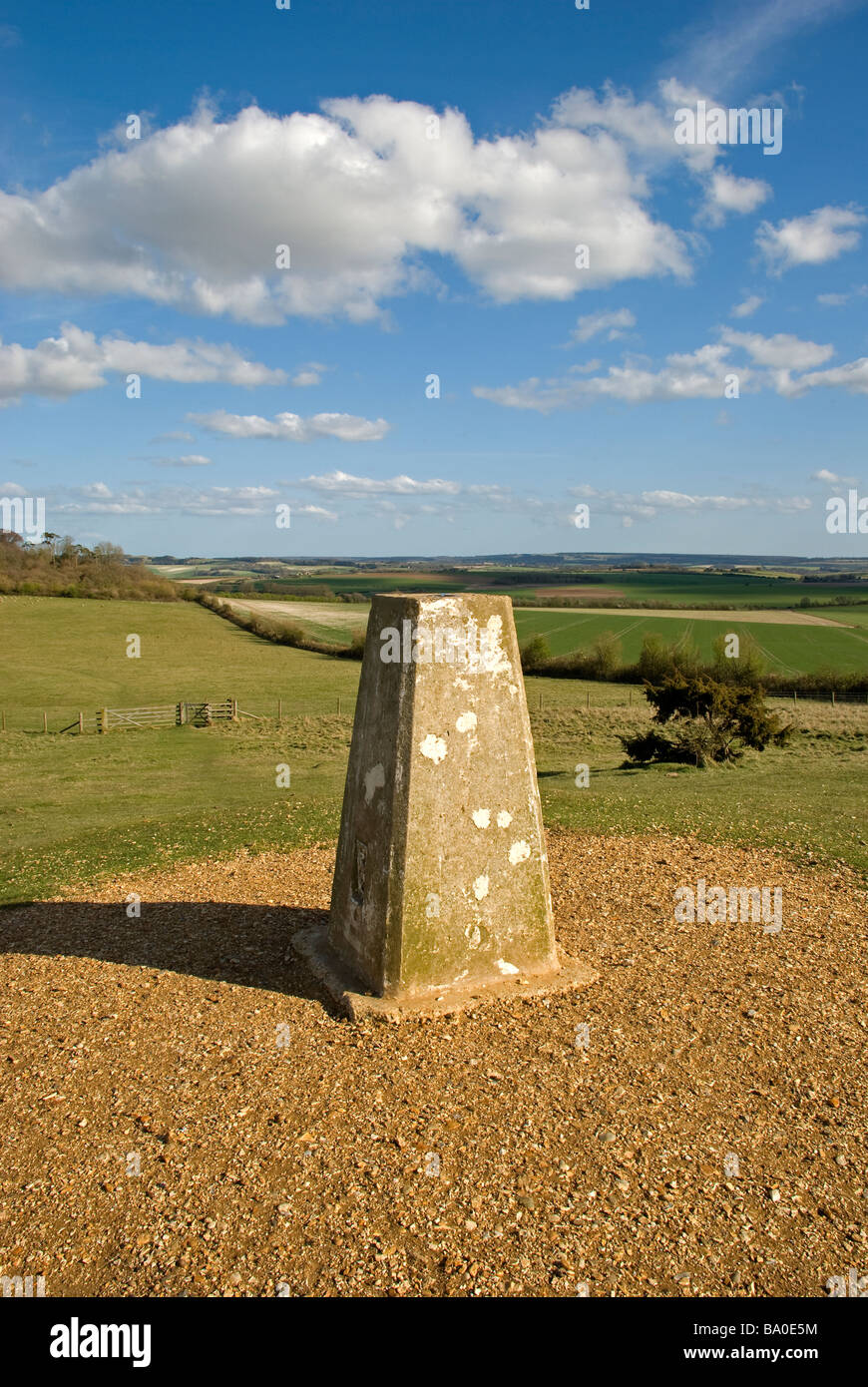 Triangulation Punkt Danebury Ringe Hampshire. Stockfoto