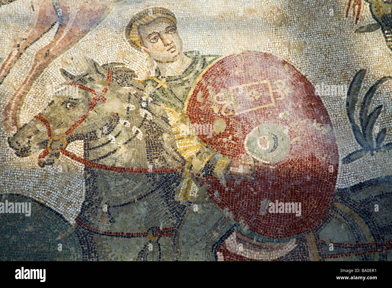 Jäger auf Reiten Mosaik Villa Romana del Casale 4. Jahrhundert in der Nähe von Piazza Armerina Sizilien Italien Europa EU Stockfoto