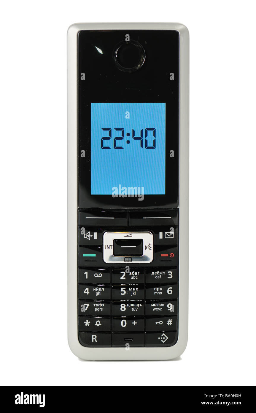 Mobiltelefon auf dem weißen Hintergrund isoliert hautnah Stockfoto