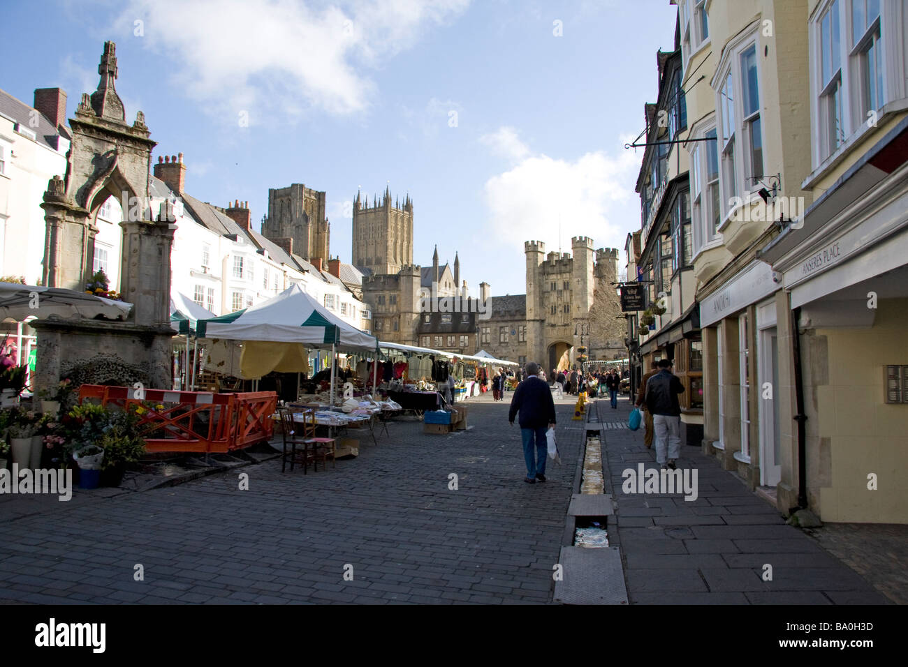 Straßenmarkt Wells Somerset Stockfoto