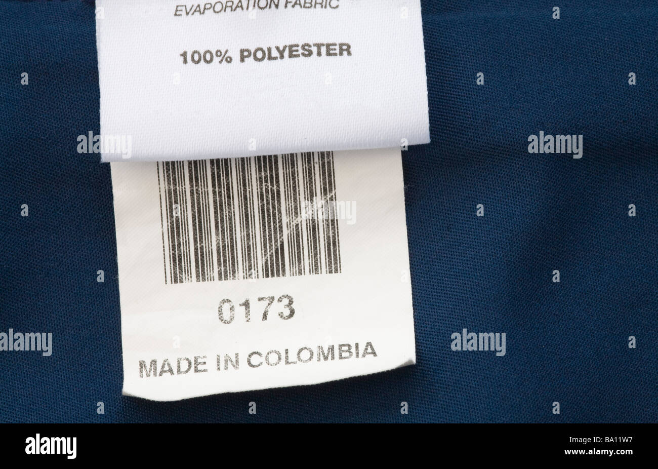 Nahaufnahme eines Labels in ein Gewand aus in Kolumbien Stockfoto