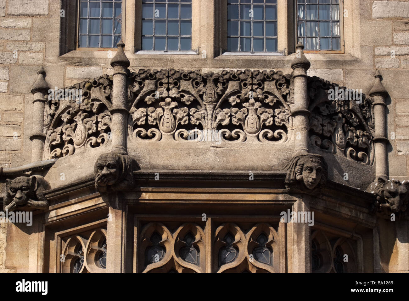 Reich verzierte Balkon, Brasenose College in Oxford, University, England. Stockfoto